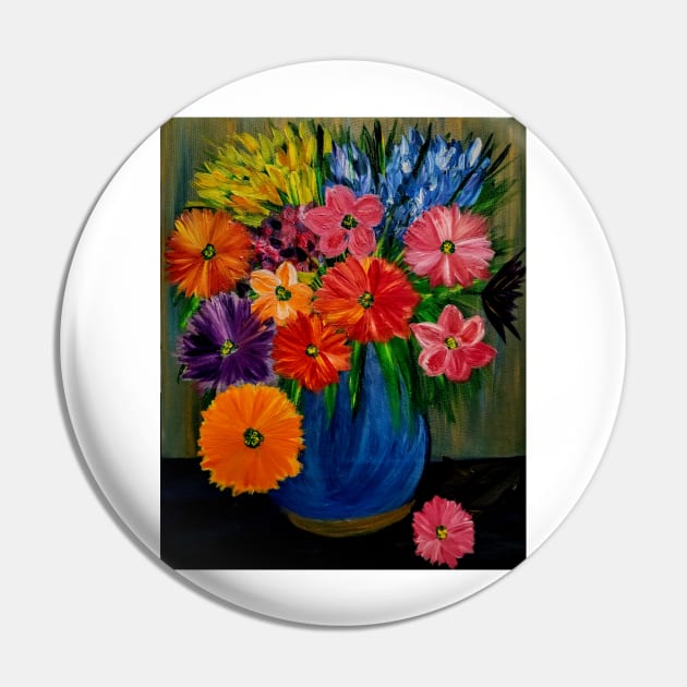 Some abstract vibrant colorful flowers in a glass vase with gold accent on base and top of vase Pin by kkartwork