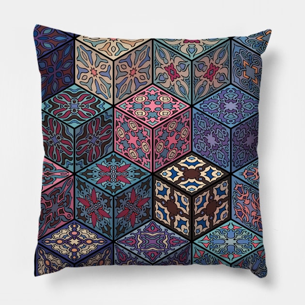 Vintage patchwork with floral mandala elements Pillow by SomberlainCimeries