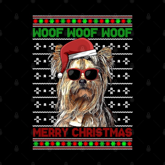 Yorkshire Terrier Dog Funny Woof Merry Christmas by TheBeardComic