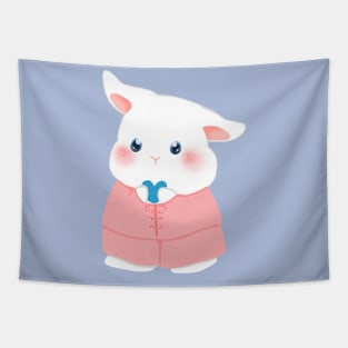 blue heart and white rabbit | Bunniesmee valentine Edition Tapestry