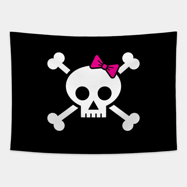 Female pirate skull and bones with pink ribbon hair bow - Pirate