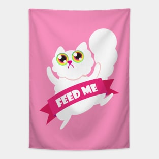 Feed Me White Fluffy Cat Tapestry