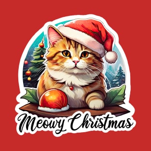 Meowy Christmas, Christmas Cat, Cute Kitty, Adorable Kitten, Funny Christmas Animals T-Shirt