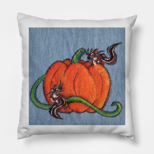 Pumpkin Patch Chipmunks Pillow by KristenOKeefeArt