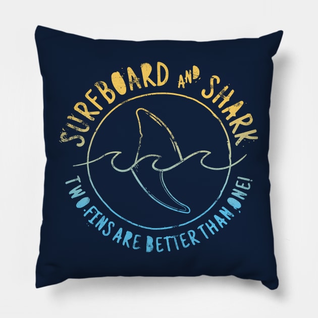 Surfboard And Shark Funny Summer Beach Pillow by Fitastic