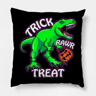 Trick Rawr Treat T Rex Dinosaur with Pumpkin Funny Halloween Cartoon Pillow