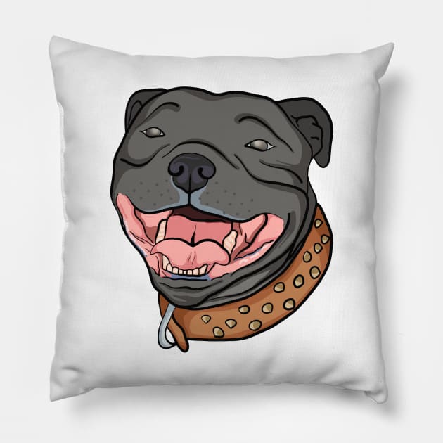 Staffy - Smiling Staffordshire Bull Terrier Pillow by Josh Diaz Villegas