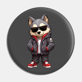 Hip pop style dog cool husky wearing sunglasses Pin