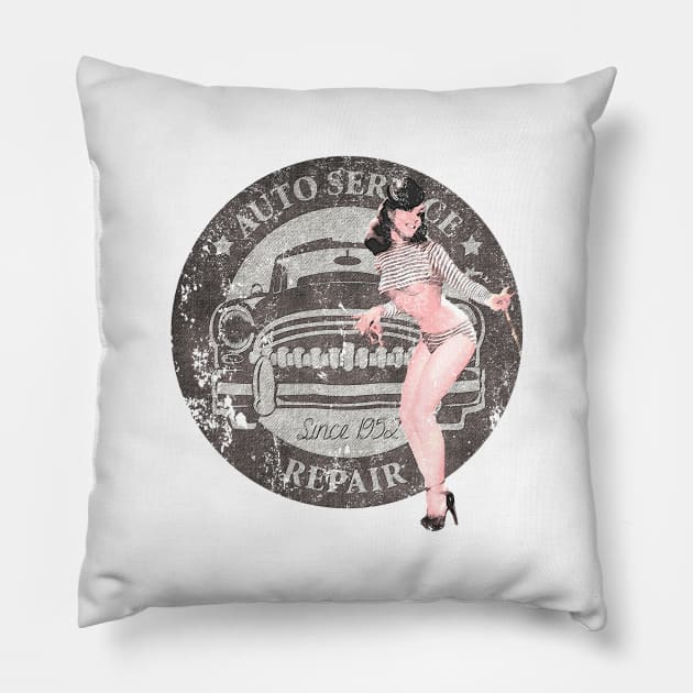 Vintage Auto Repair Shop Pinup Pillow by ClothedCircuit