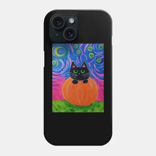 Happy Halloween Black Cat with Pumpkin Phone Case by Oregon333