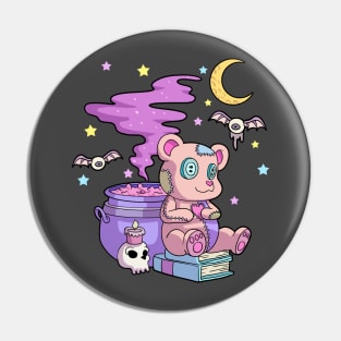 Kawaii Pastel Goth Cute Creepy Bear Witch Voodoo Doll Skull Pin