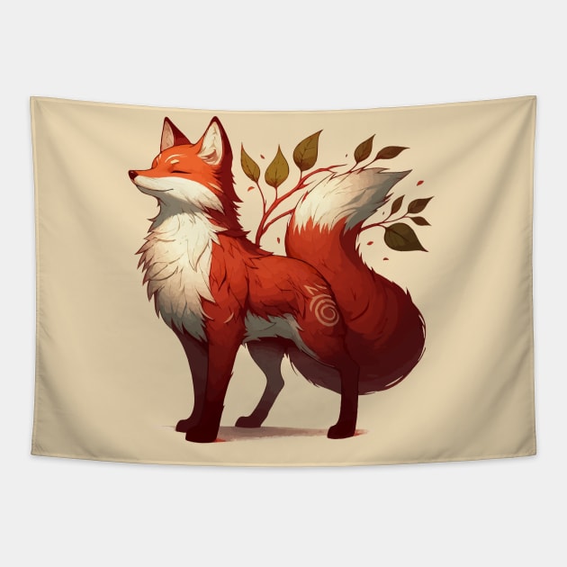 Cute adorable fox spirit in autumn colors Tapestry by TomFrontierArt