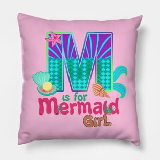 M is for Mermaid Girl Pillow