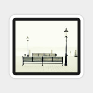 Benches On The Pier In Black And White Magnet