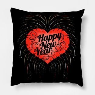 Heart With Fireworks Happy New Year Pillow