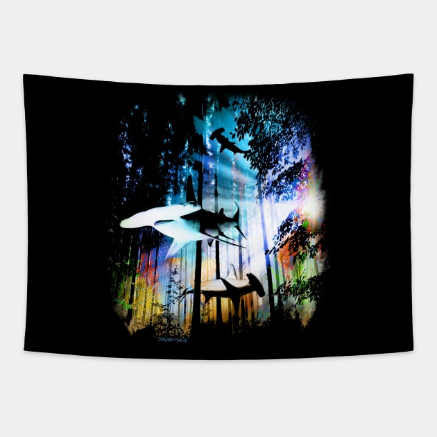 Hammerhead Shark Forest Tapestry by robotface