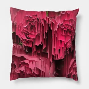 Glitched Deep Pink Roses Pillow