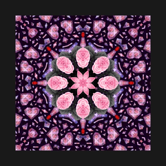 Crystal Hearts and Flowers Valentines Kaleidoscope pattern (Seamless) 36 by Swabcraft