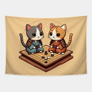 Kawaii cat samurais go board game baduk Tapestry