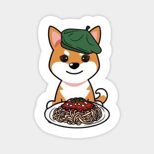 Cute orange dog eating spaghetti Magnet