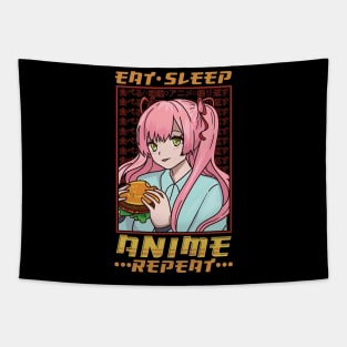 Funny Anime Obsessed Girl Eat Sleep Anime Repeat Tapestry