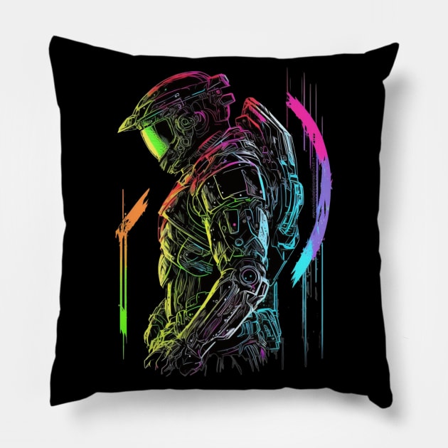 Halo Master Chief Neon Design - Original Artwork Pillow by Labidabop