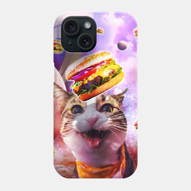 Space Galaxy Cat With Cheeseburger Burger Phone Case by Random Galaxy