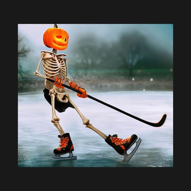 ce Hockey playing skeleton Halloween Digital Art Funny by Carroll MB Designs