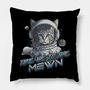 Funny Retro Astrocat Space Moon Pillow