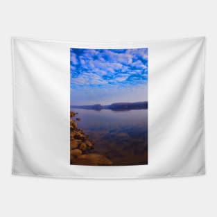 Clean water landscape scenery with clean sky and rocks Tapestry