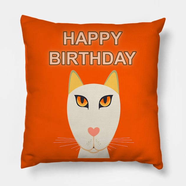 HAPPY BIRTHDAY CAT ORANGE Pillow by JeanGregoryEvans1
