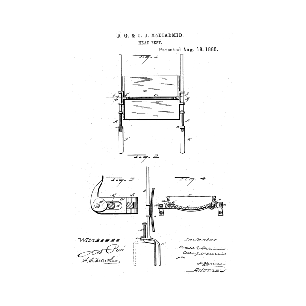 Head Rest Vintage Patent Hand Drawing by TheYoungDesigns