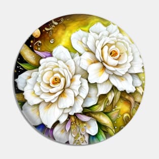 White Fantasy Flowers Pin