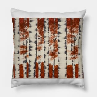 White and Black Birch Trees with Red Leaves Pillow