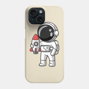 Cute Astronaut Holding Mini Rocket Cartoon Phone Case