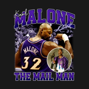 Karl Malone The Mail Man Basketball Legend Signature Vintage Retro 80s 90s Bootleg Rap Style T-Shirt