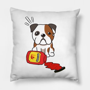 Funny Bulldog Spilled Hot Sauce Pillow