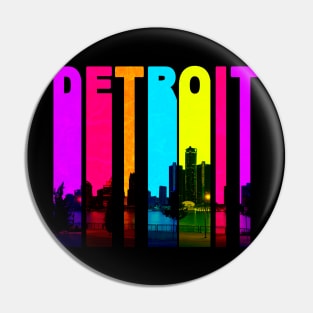 Retro Detroit Michigan Cityscape Skyline Pin