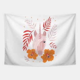 Unicorn with Hibiscus Flowers Tapestry