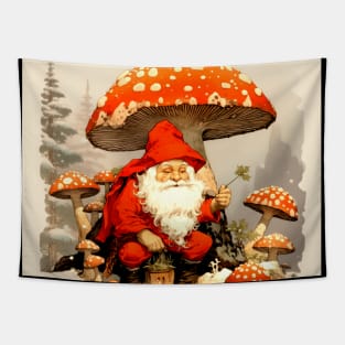 Santa: Santa is a Mushroom (Amanita Muscaria Mushroom) on a Dark Background Tapestry