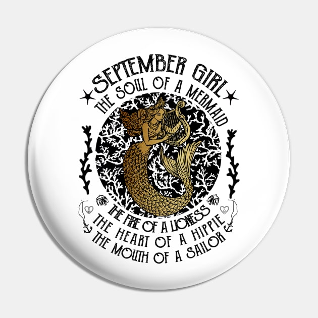 September Girl The Soul Of A Mermaid Vintage Shirt Funny Gift Pin by Tiennhu Lamit19