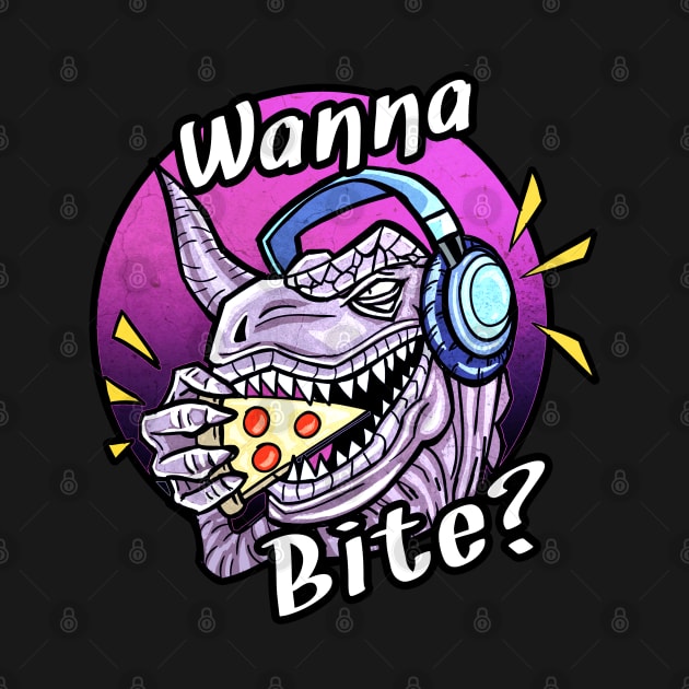 Dinosaur T-Rex Eating Slice of Pizza Wanna Bite ? by dnlribeiro88