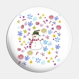 Colourful Snowman doodle design Pin