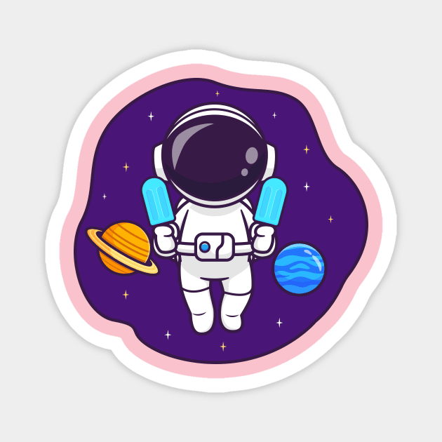 Cute Astronaut Floating In Space With Popsicle Ice Cream Cartoon Magnet by Catalyst Labs