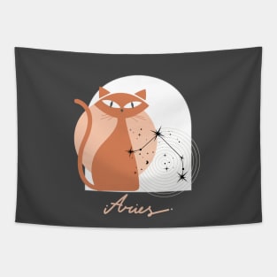 Aries Zodiac Cat Modern Astrology Tapestry