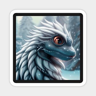 Blue Spiked Baby Dragon Climbing Out of Snow Magnet
