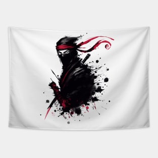 Crimson Shadow: Ink Wash Ninja Tapestry