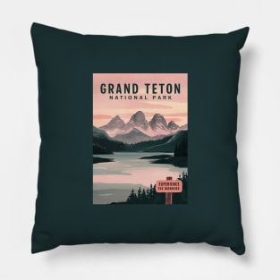 Grand Teton National Park Watercolor Travel Poster Pillow