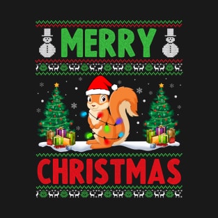 Funny Squirrel Animal Lover Xmas Lighting Squirrel Christmas T-Shirt