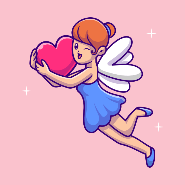 Cute Fairy Flying With Love Heart Cartoon by Catalyst Labs